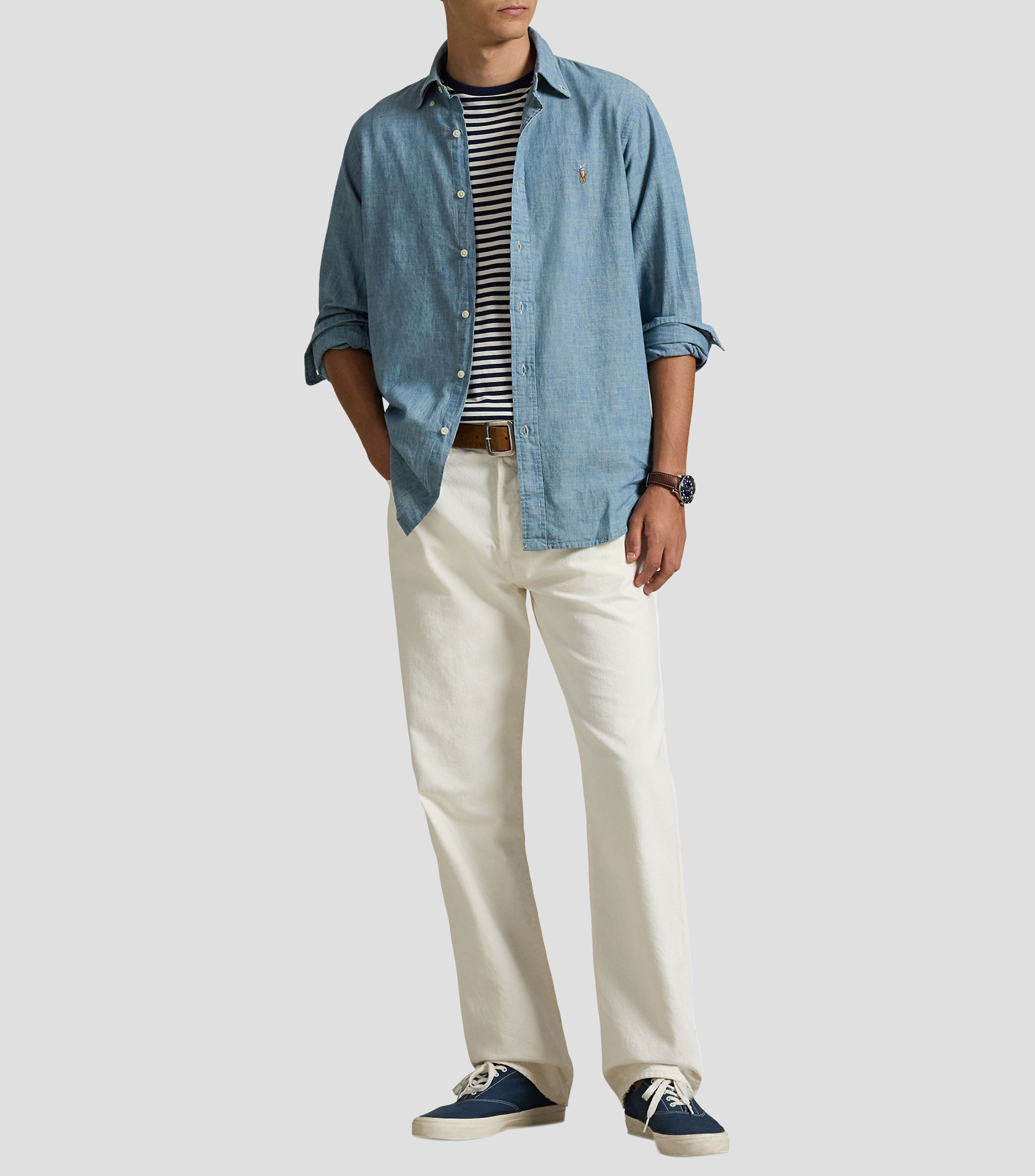 Camisa lisa con manga larga Hombre